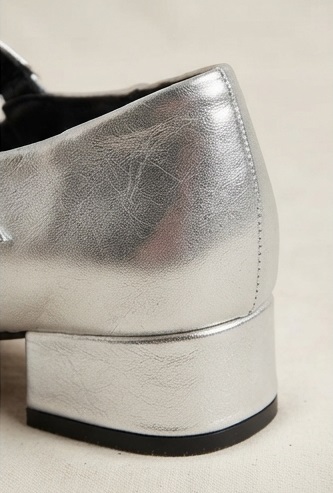 Silver Pleated Mary Jane Low-Block Heel Shoes - Image 5