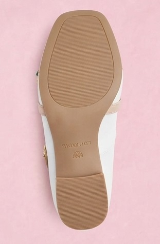 White Block Heel Pumps with Contrast Strap - Image 5
