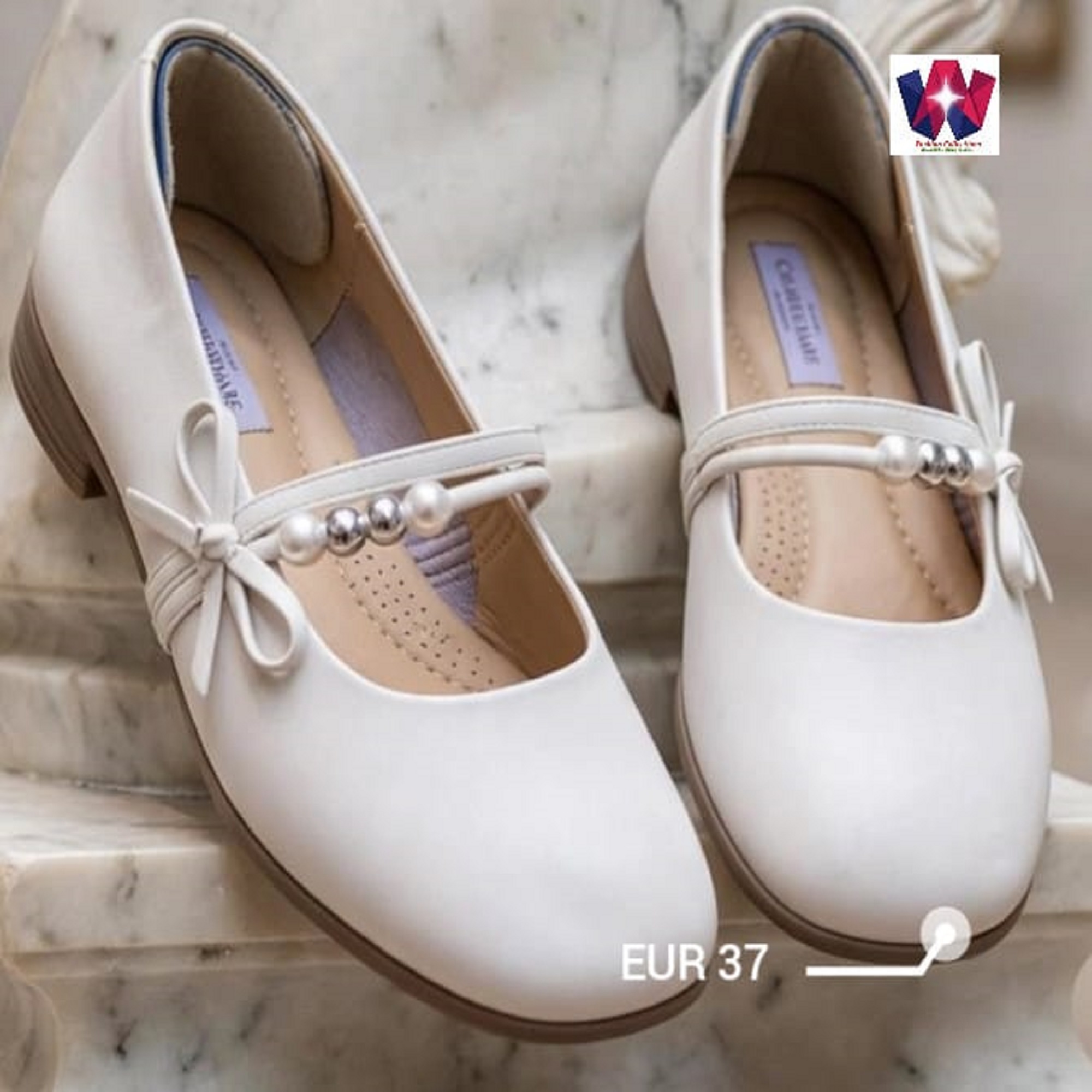 Pearl-Embellished Ankle Strap Block Heel