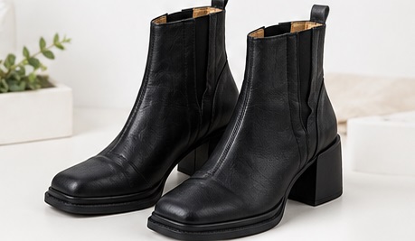 Black Square-Toe Block Heel Ankle Boots - Image 4