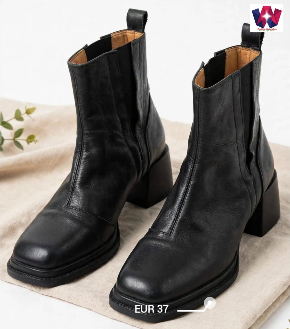 Black Square-Toe Block Heel Ankle Boots