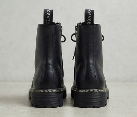 Black Lace-Up Combat Boots with Side Zipper - Image 3