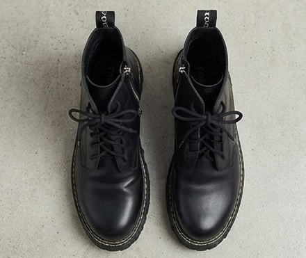 Black Lace-Up Combat Boots with Side Zipper - Image 4