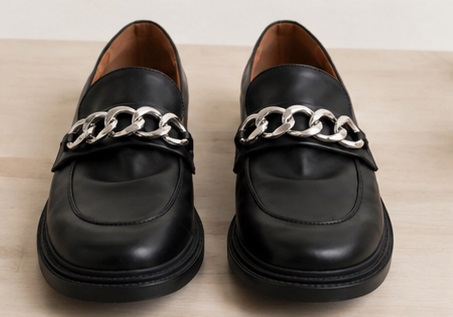 Black Chain Detail Penny Loafer Dress Shoes - Image 2