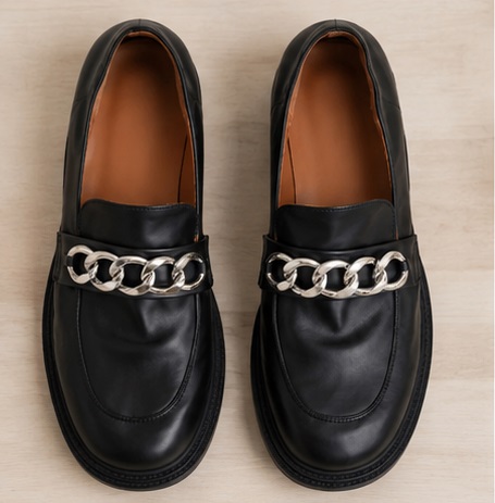 Black Chain Detail Penny Loafer Dress Shoes - Image 4