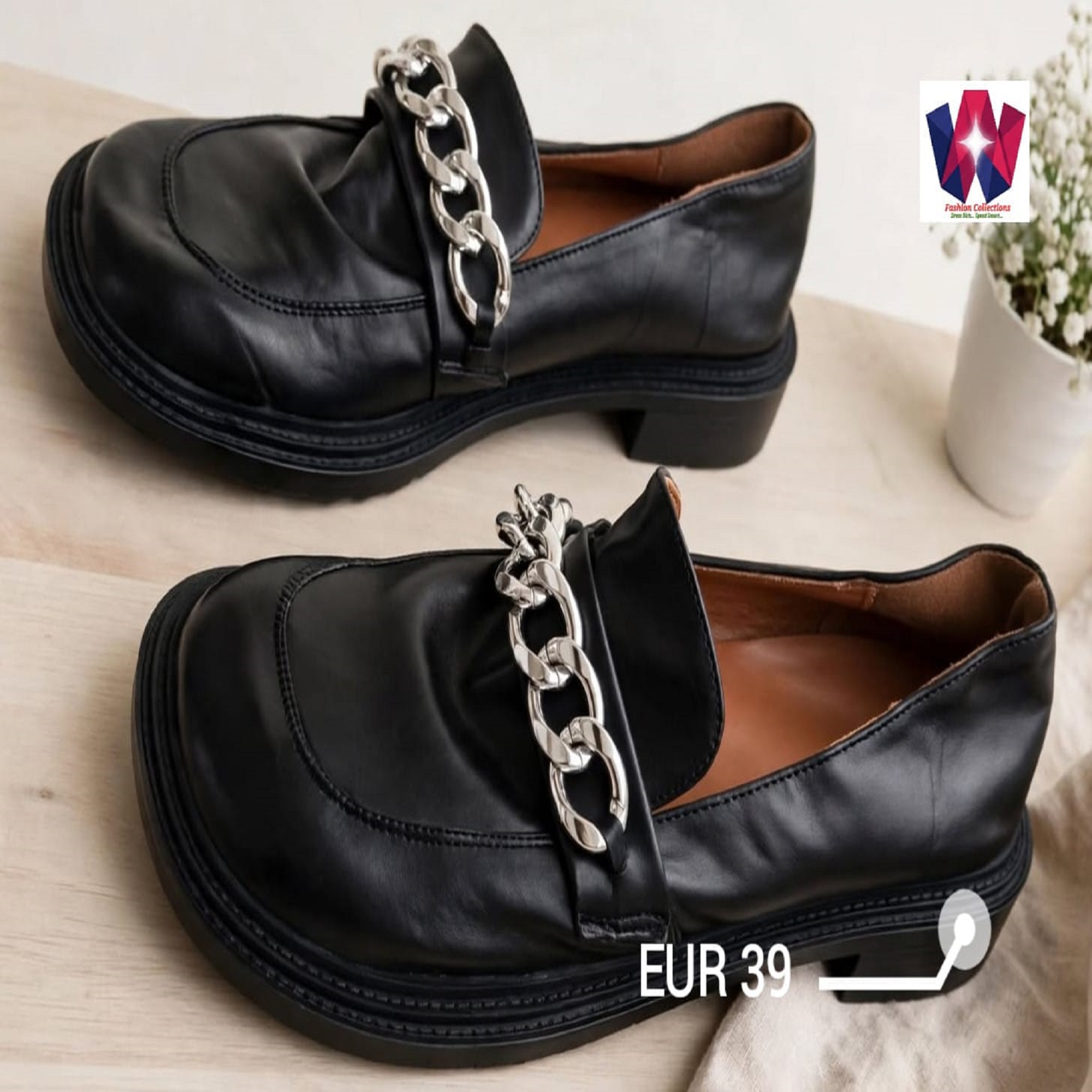 Black Chain Detail Penny Loafer Dress Shoes