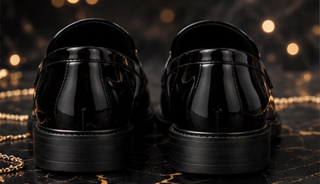 Black Patent-Style Gold Chain Loafers - Image 3