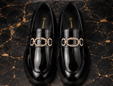 Black Patent-Style Gold Chain Loafers - Image 5