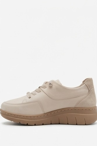 Beige Casual Leather Sneakers with Contrast Sole - Image 3
