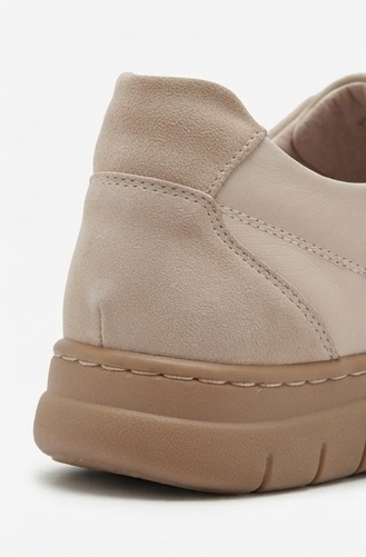 Beige Casual Leather Sneakers with Contrast Sole - Image 5