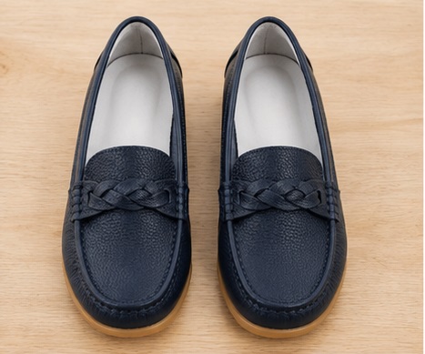Navy Blue Braided Detail Loafers with Tan Sole - Image 2