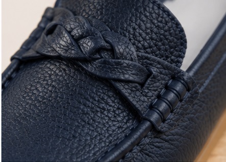 Navy Blue Braided Detail Loafers with Tan Sole - Image 6