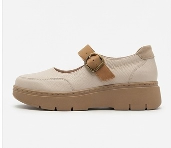 White and Brown Mary Jane Casual Flats - Image 3