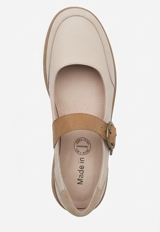 White and Brown Mary Jane Casual Flats - Image 4