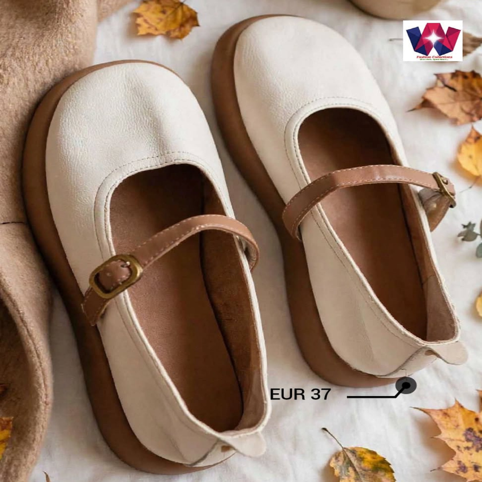 White and Brown Mary Jane Casual Flats
