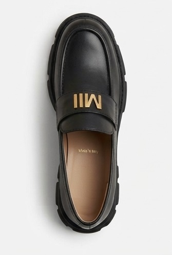 Women’s Black Chunky Slide Sandals with Gold Chain Detail - Image 3