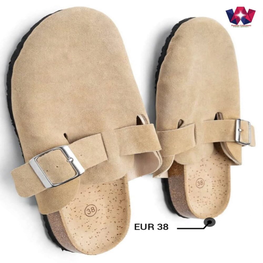 Beige Double-Buckle Footbed Slide Sandals
