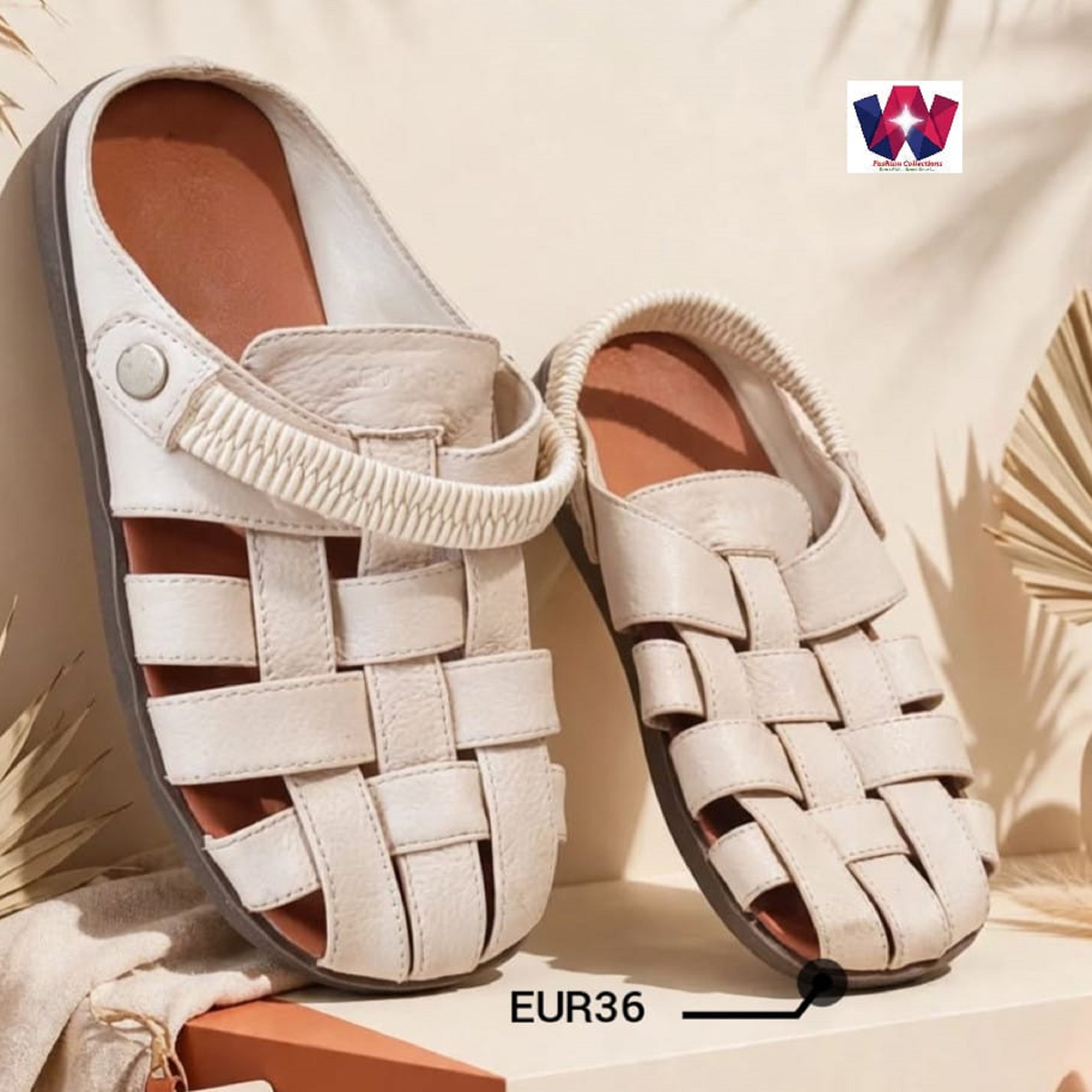 White Woven Leather Casual Sandals with Elastic Strap