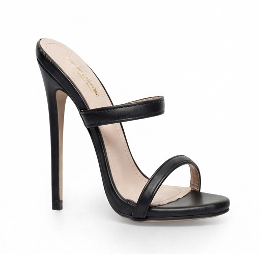 Black Double Strap High Heel Sandals - Image 2