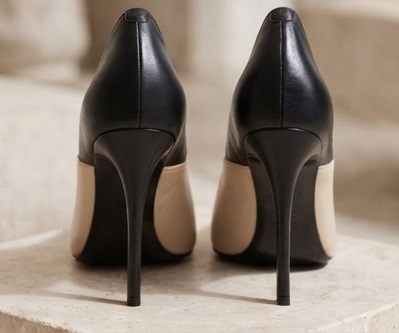 Two-Tone Black and Beige Pointed-Toe Stiletto High Heels - Image 4