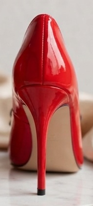 Red Patent Stiletto High Heels with Black Bow Detail - Image 3