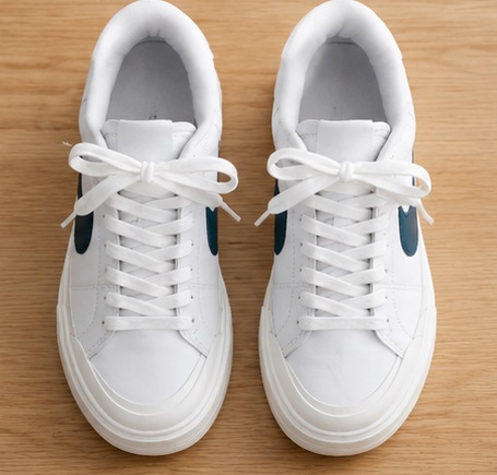 White Platform Lace-Up Sneakers with Navy Side Stripe - Image 4