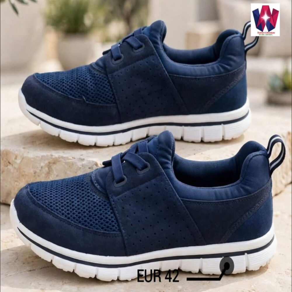 Blue Mesh Casual Sneakers with Wide Lace-Up Panel