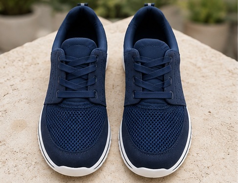 Blue Mesh Casual Sneakers with Wide Lace-Up Panel - Image 2