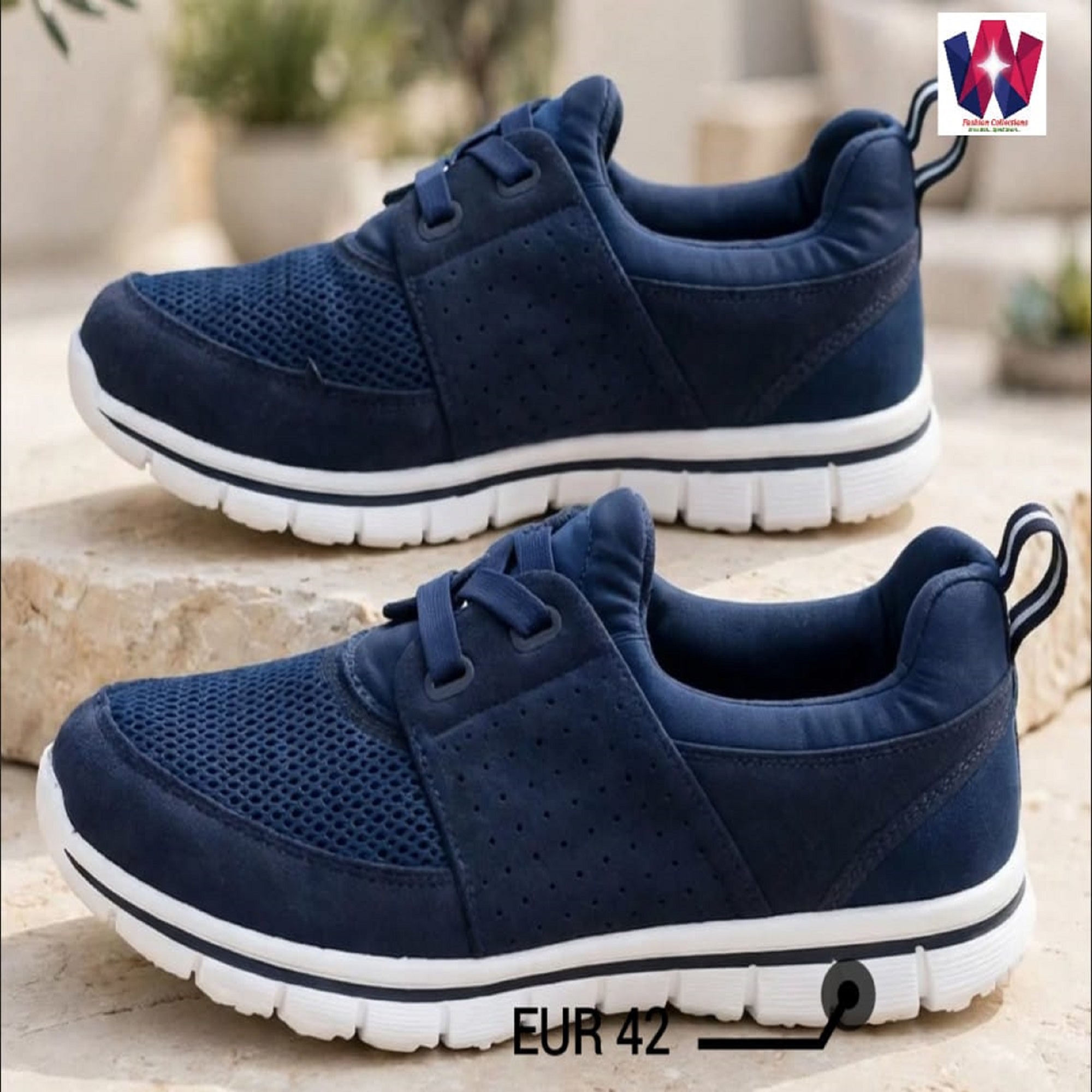 Blue Mesh Casual Sneakers with Wide Lace-Up Panel