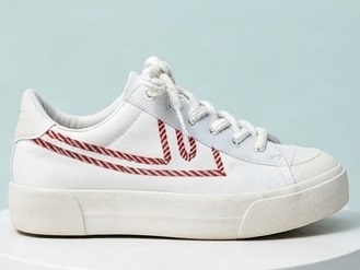 White Casual Platform Sneakers with Red Striped Logo - Image 2