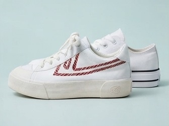 White Casual Platform Sneakers with Red Striped Logo - Image 4