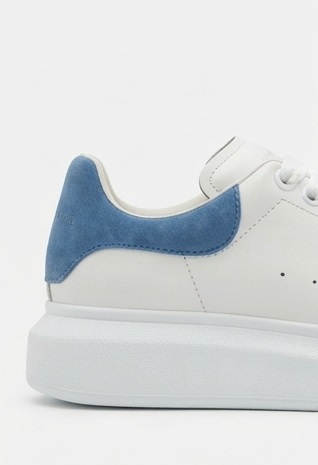 White & Light Blue Lace-Up Casual Sneakers - Image 3