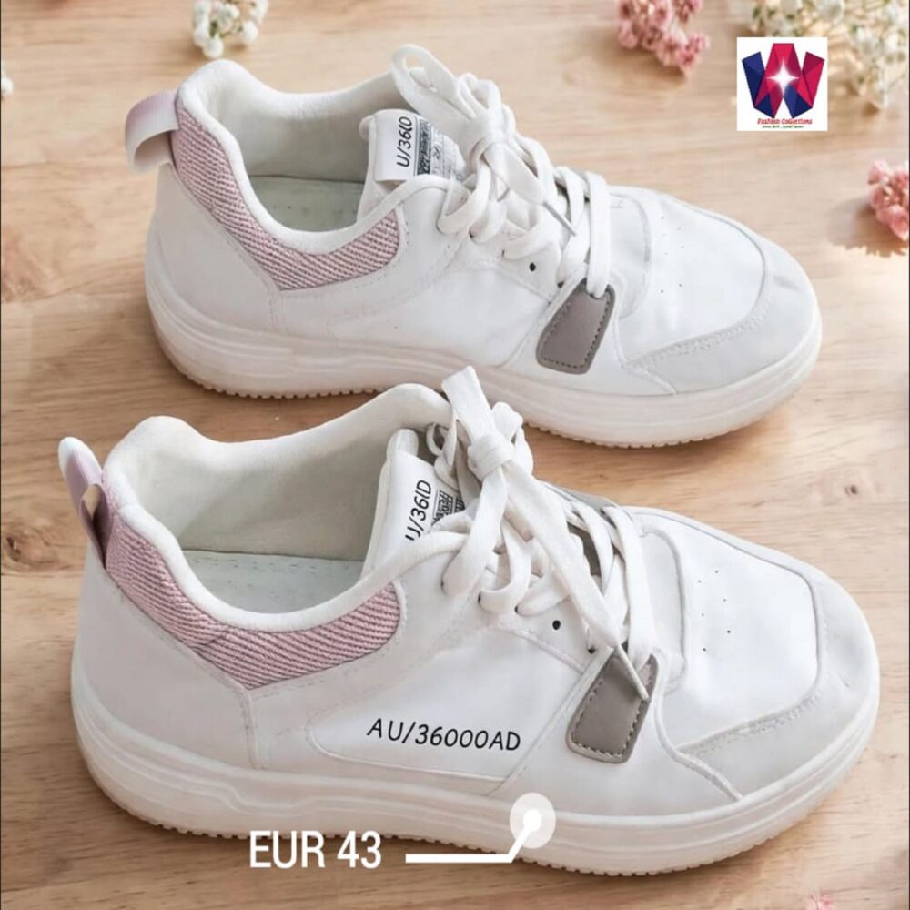 White & Pink Casual Lace-Up Sneakers