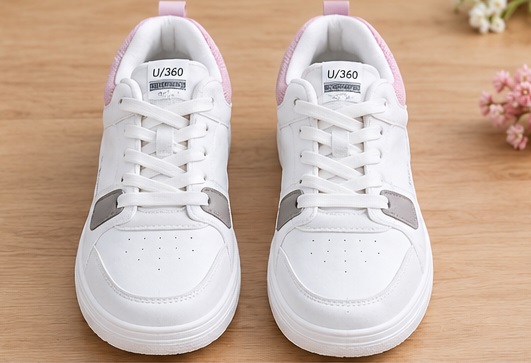 White & Pink Casual Lace-Up Sneakers - Image 2