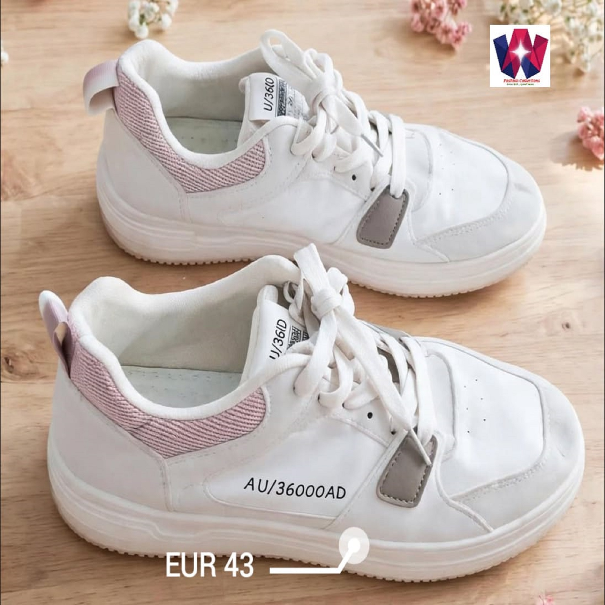 White & Pink Casual Lace-Up Sneakers