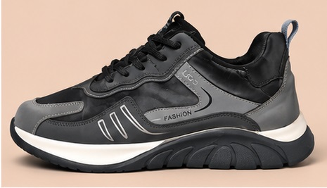 Men’s Black & Grey Casual Lace-Up Running Sneakers - Image 2
