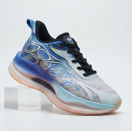 Blue Flame and White Athletic Platform Sneakers - Image 2