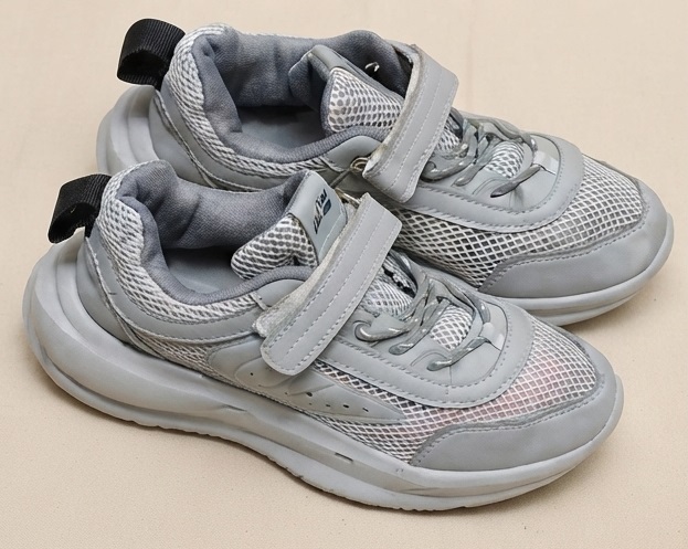 Grey Mesh Platform Athletic Sneakers with Velcro Strap - Image 2