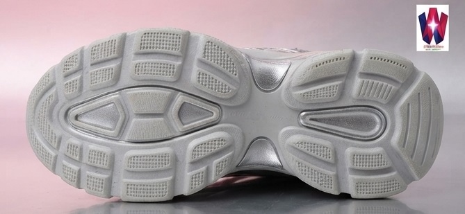 Metallic Silver and Grey Chunky Sneakers with Pink Laces - Image 4