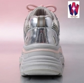 Metallic Silver and Grey Chunky Sneakers with Pink Laces - Image 5