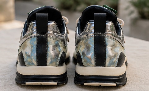 Silver Metallic Panelled Lace-Up Sneakers with Black Accents - Image 3