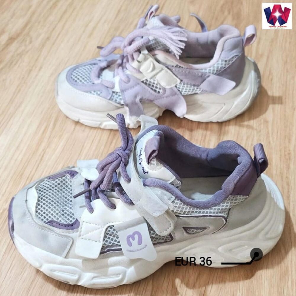 Lavender & White Chunky Mesh Sneakers