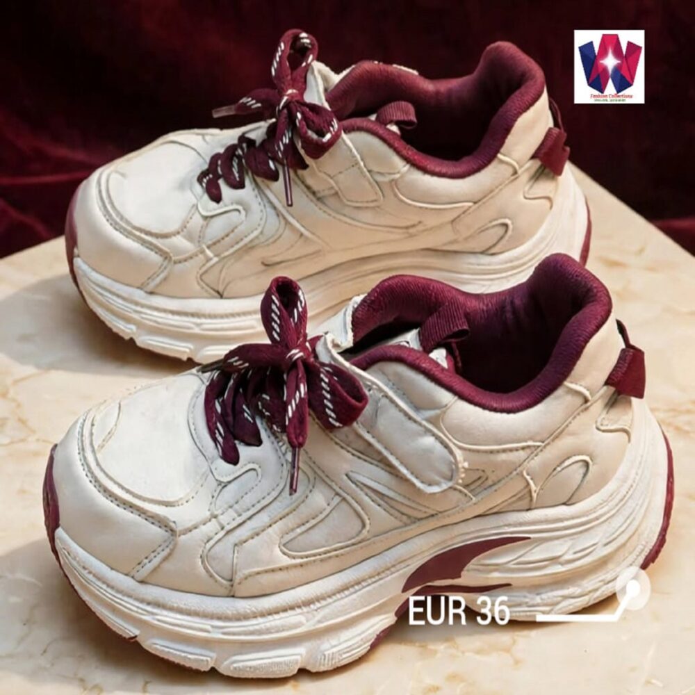Fashion Collections White & Burgundy Casual Chunky Platform Sneakers