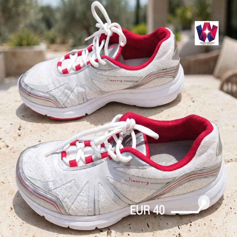 White & Red Lightweight Lace-Up Sneakers